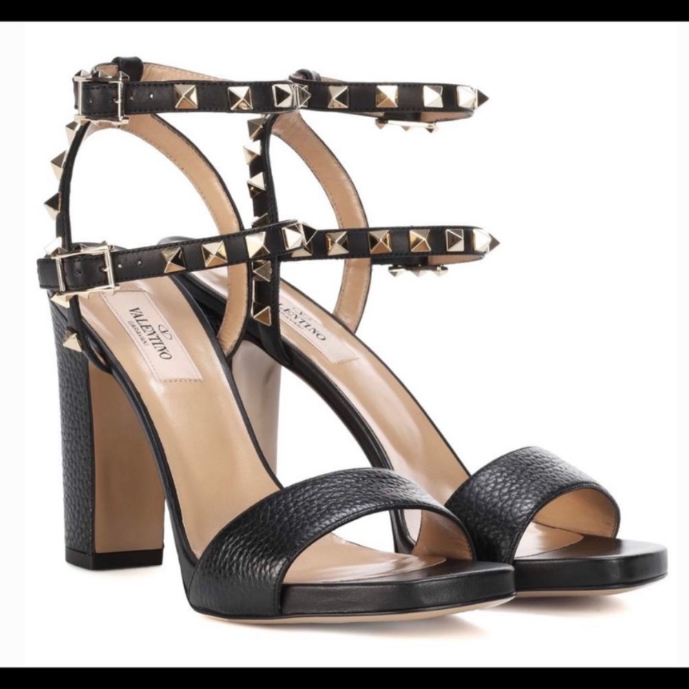 Valentino Garavani Black Rockstud Sandal Heels